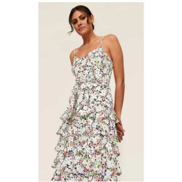 Likely Midi Dress Ariella Pink Floral Print Belted Ruffle Skirt New - Picture 1 of 13